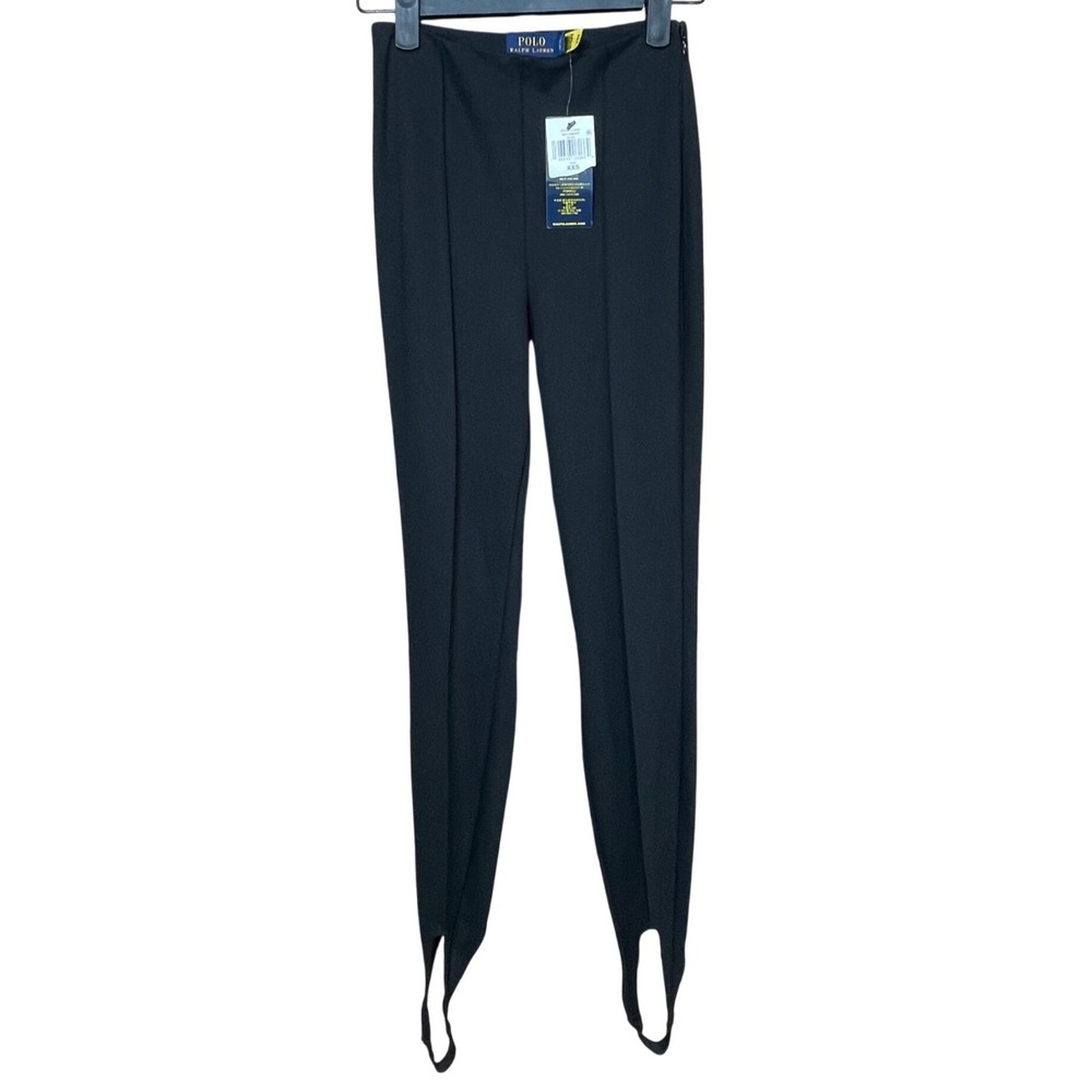 Polo Ralph Lauren Pintucked Stirrup Leggings Black Solid Side Zipped Womens XXS